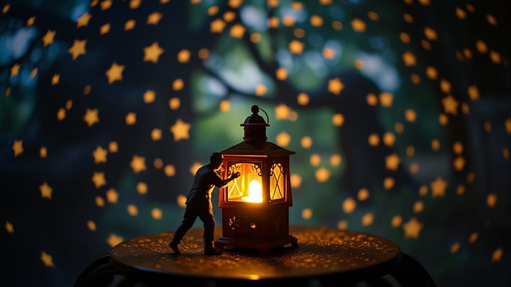 Whimsical Magic Lantern in Painterly Style with Scattered St...