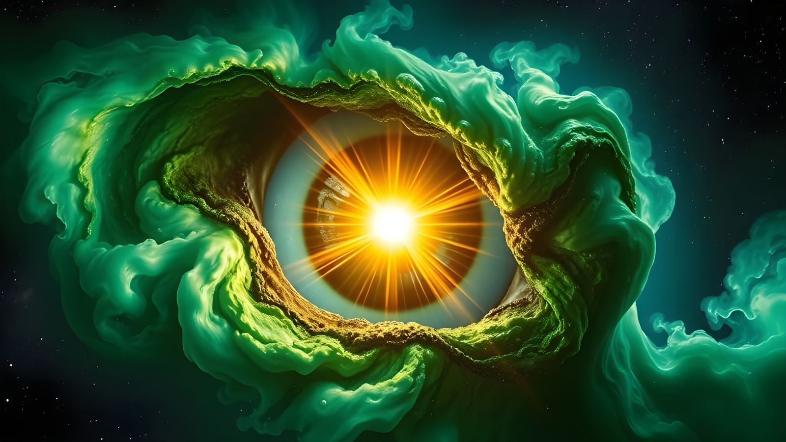 Stunning Green Space Nebula with Epic Volumetric Lighting