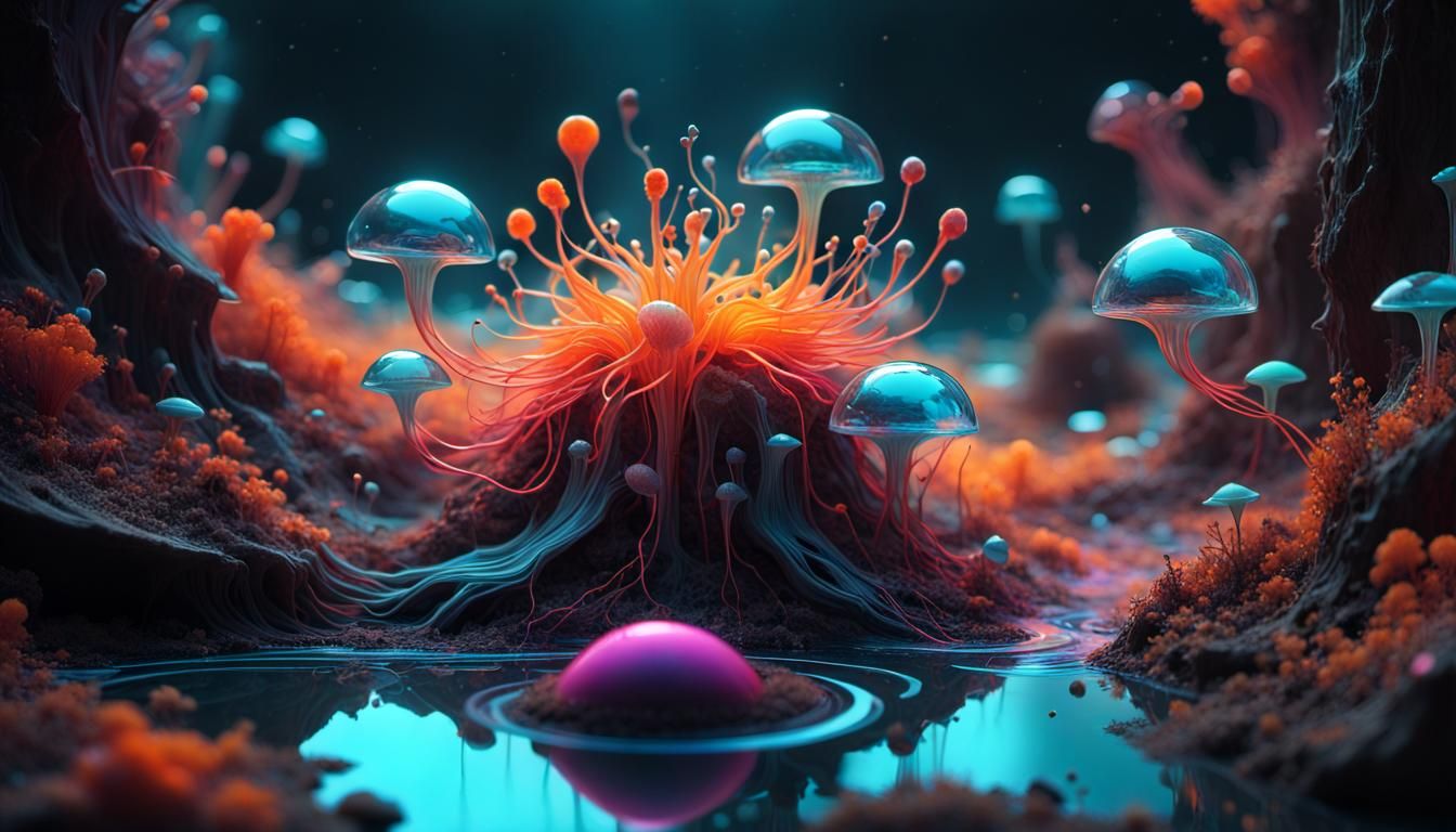 Macrocosm Fungal Pond - AI Generated Artwork - NightCafe Creator