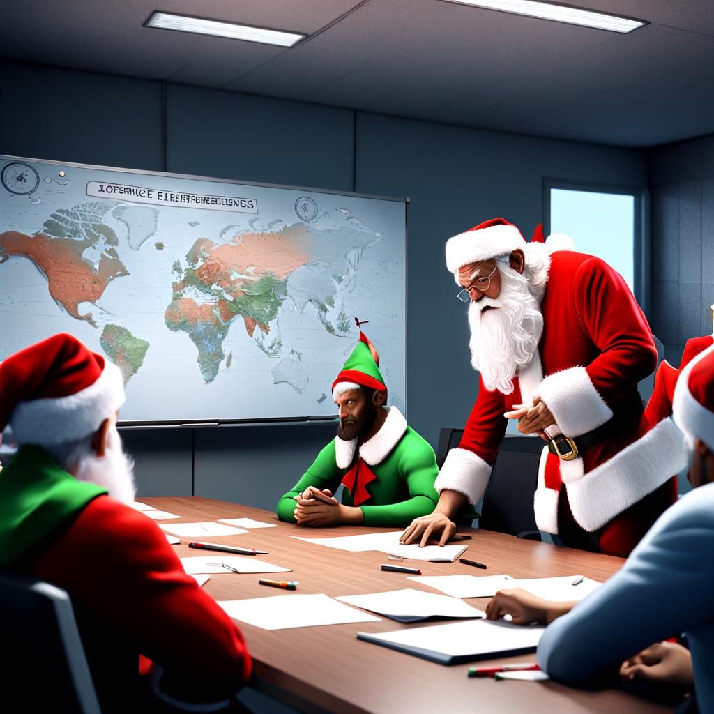 Santa's Emergency Elf Meeting in 3D Render