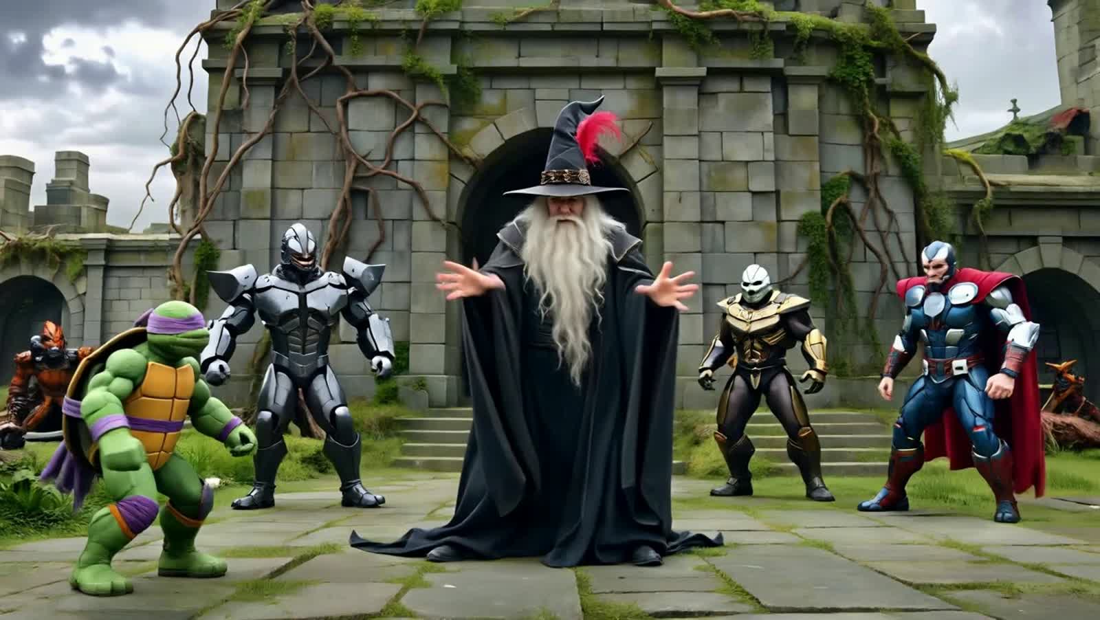 Dark mystic wizard fighting the ninja turtles transformers xenomorphthe entire X-Men all of Thor and the asgardians and ...