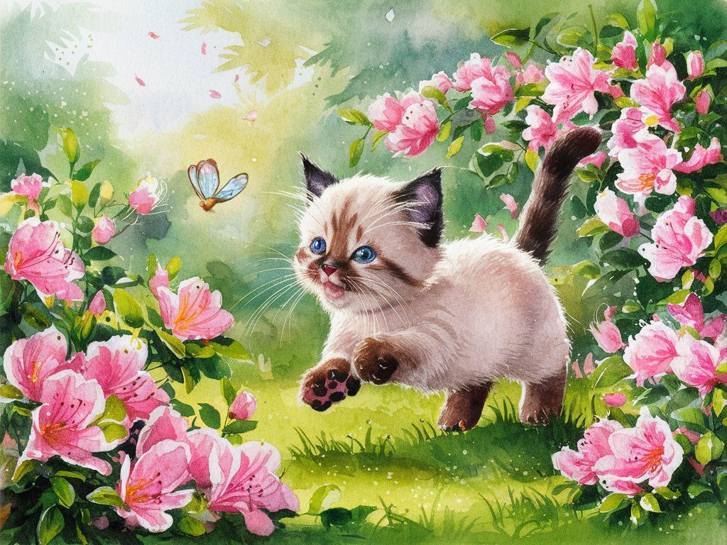 Watercolor painting of a kitten.