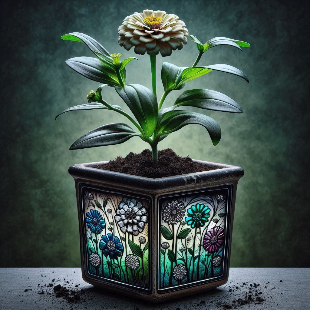 Flowers Pots Multicolor Zinnia 3