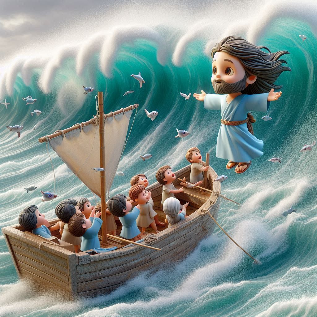 Cartoon Jesus Walking on Water