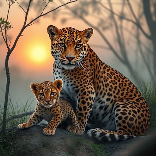 Leopard with her cubs
