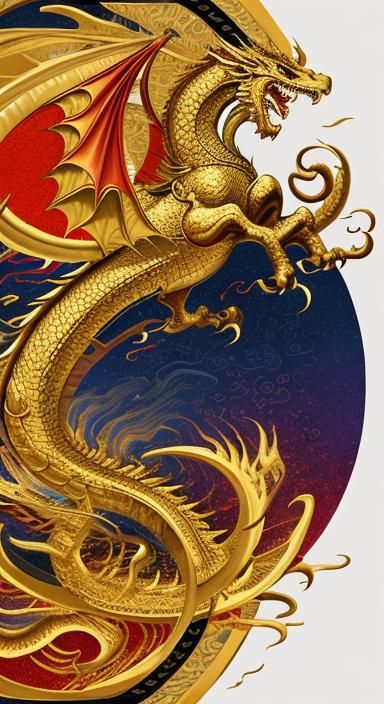 golden dragon of fortune Japanese feudal states scroll still...