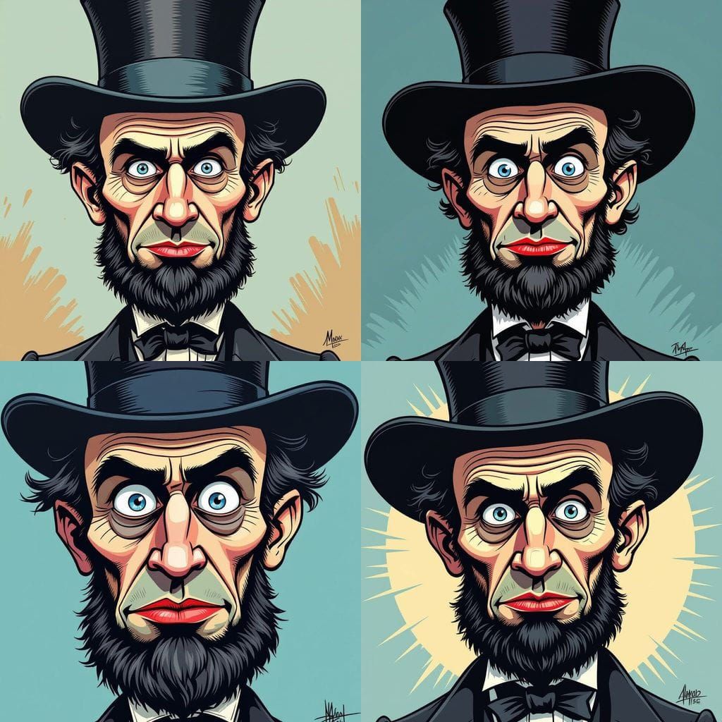 Caricature of Abraham Lincoln  with oversized eyes, gaunt cheek bones, and oversized unruly lips  with beard   and a MAS...