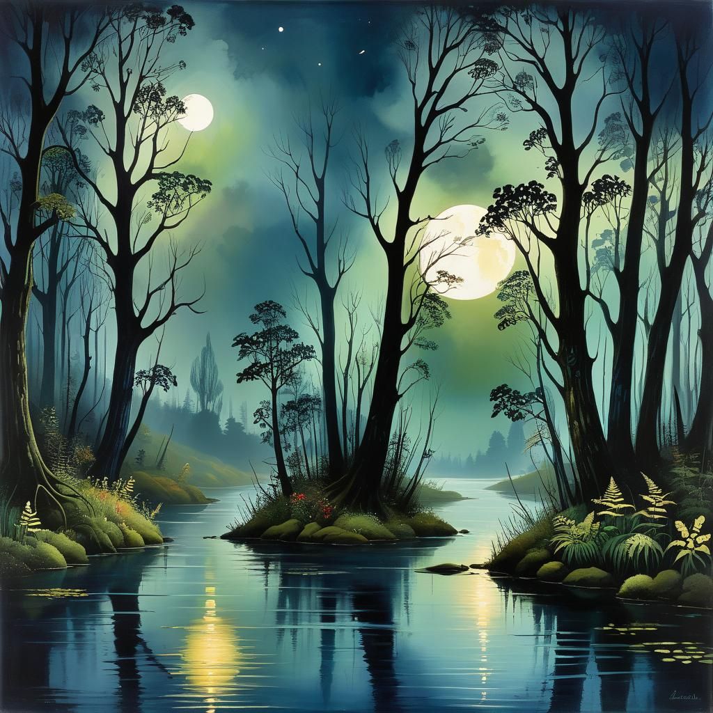 Dark blue swamp river