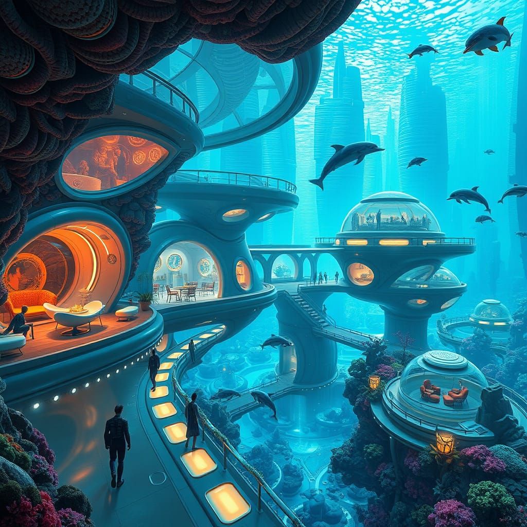 > *"A futuristic underwater human city, with advanced bio-domes and glowing coral architecture nestled ...  by @Gambylad
