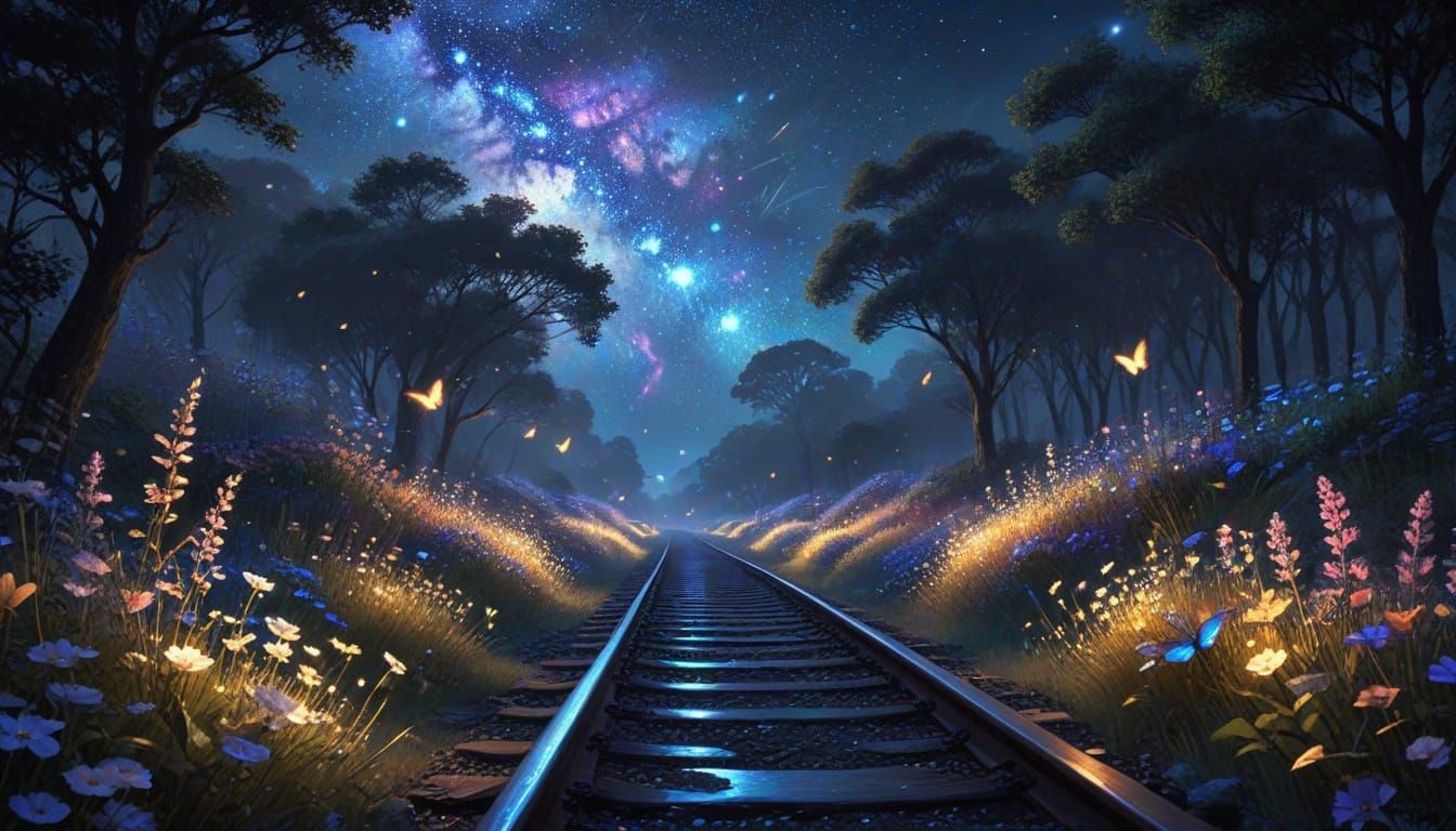 Dreamy Surreal Landscape with Iridescent Light and Celestial...