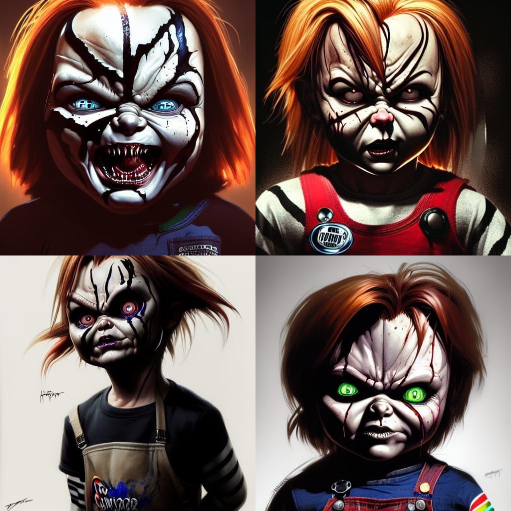 Chucky with the venom Symbiote head and shoulders portrait, ...