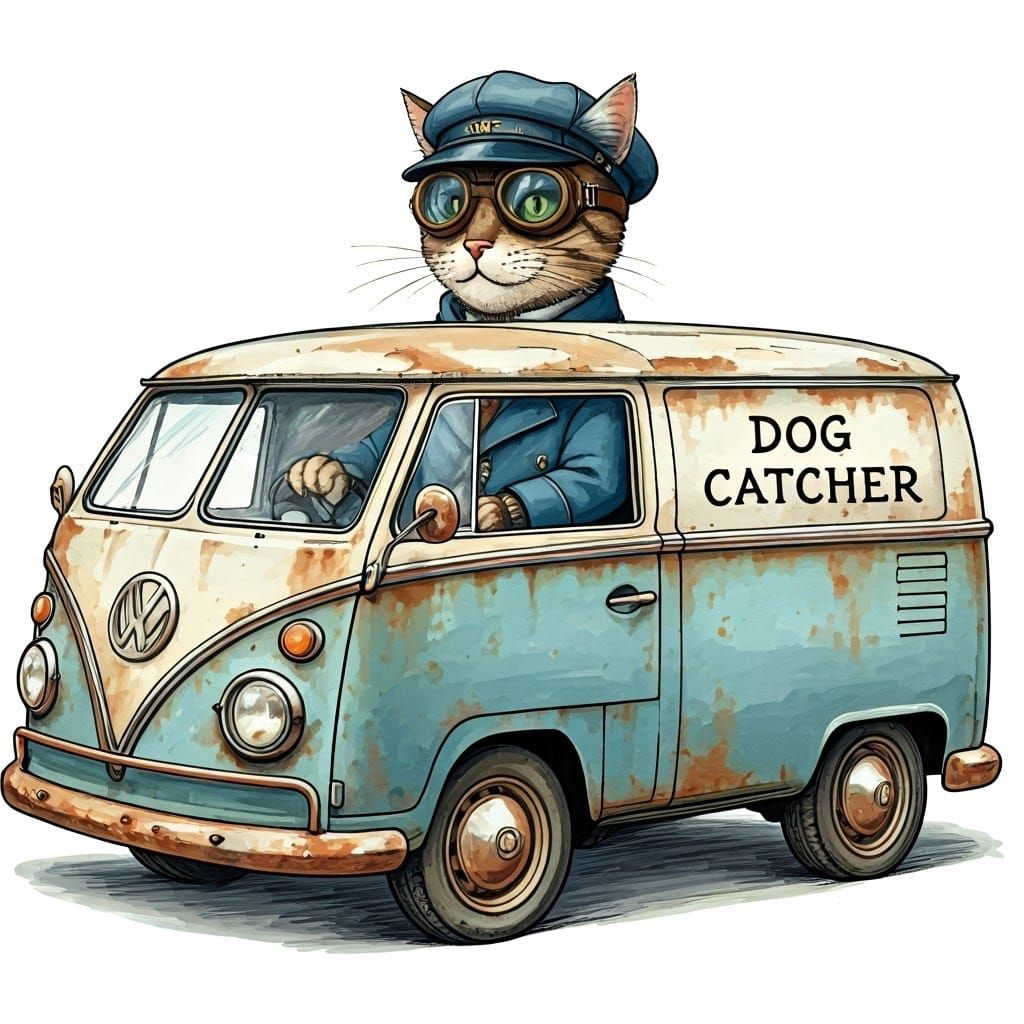 Cat working as a dog catcher  by @Kitty cats only
