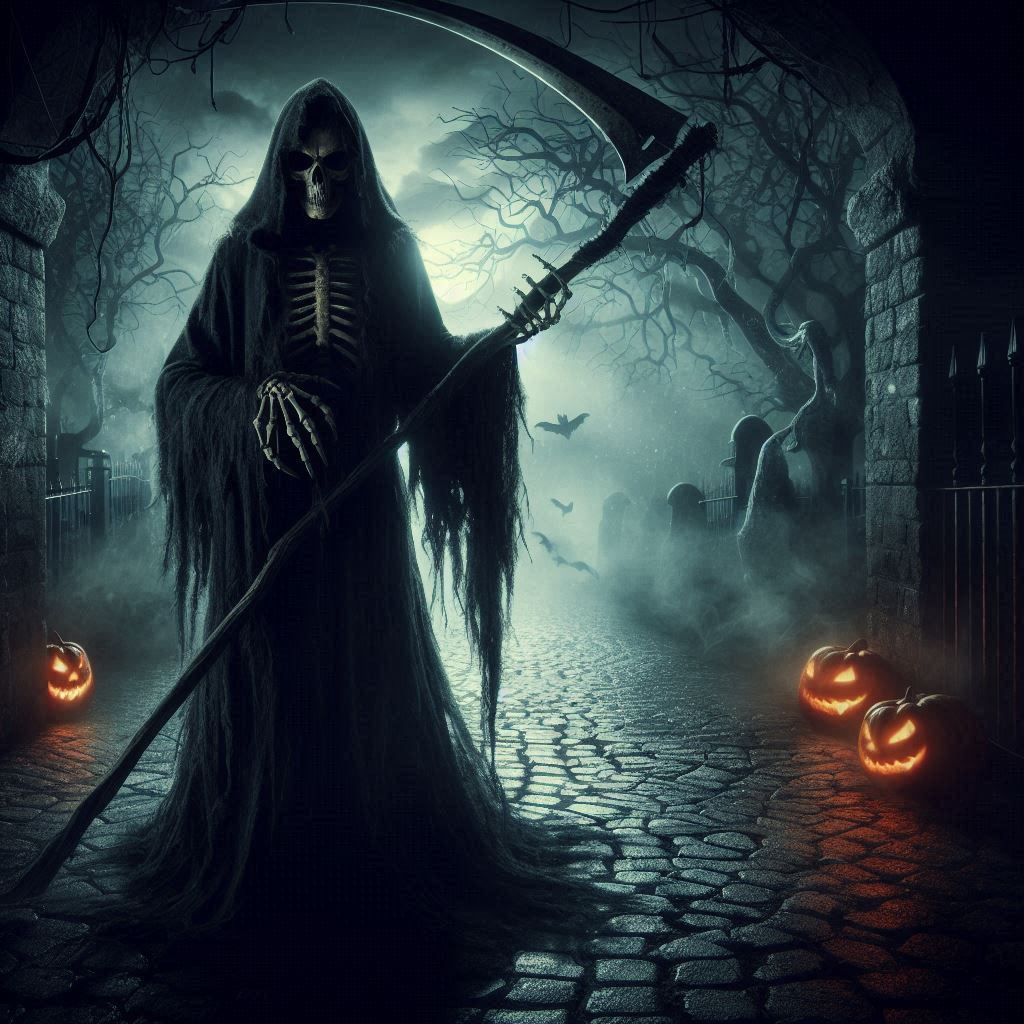 Grim Reaper lurking on a Halloween night