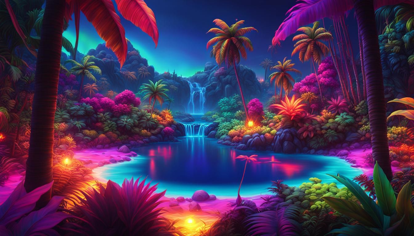 BRIGHT  WARM  NEOn rainbow COLORED  TROPICAL JUNGLE ON  THE ...