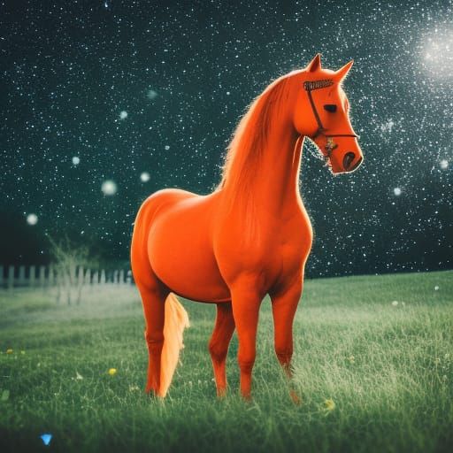 glowing horse at night