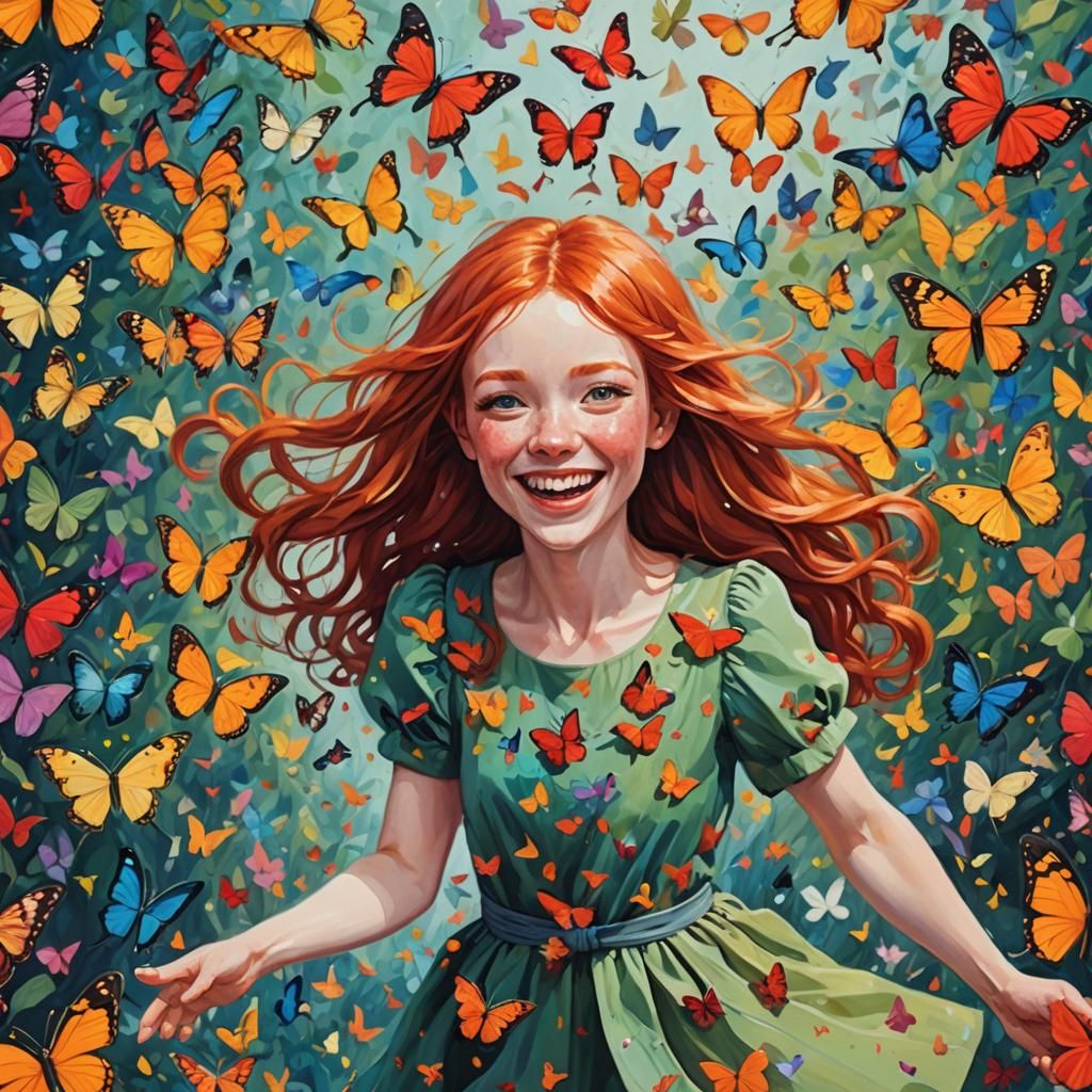 "vibrant, whimsical, vivacious young redhead girl with ADHD,...