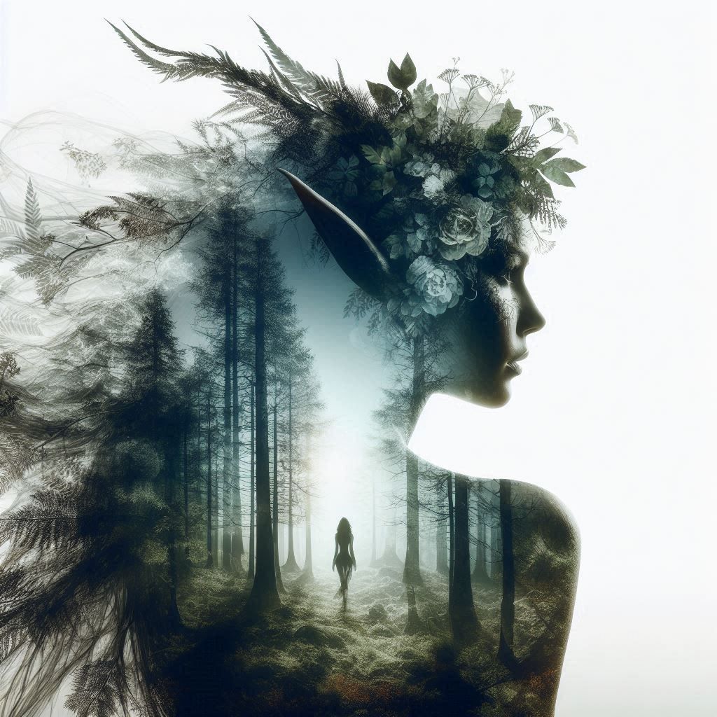 double exposure beautiful fantasy portrait landscape..