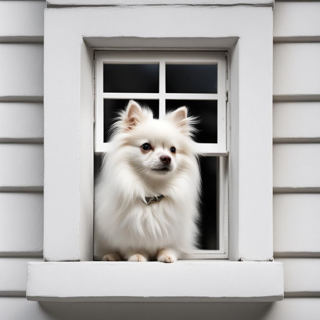 White mittelspitz look at window