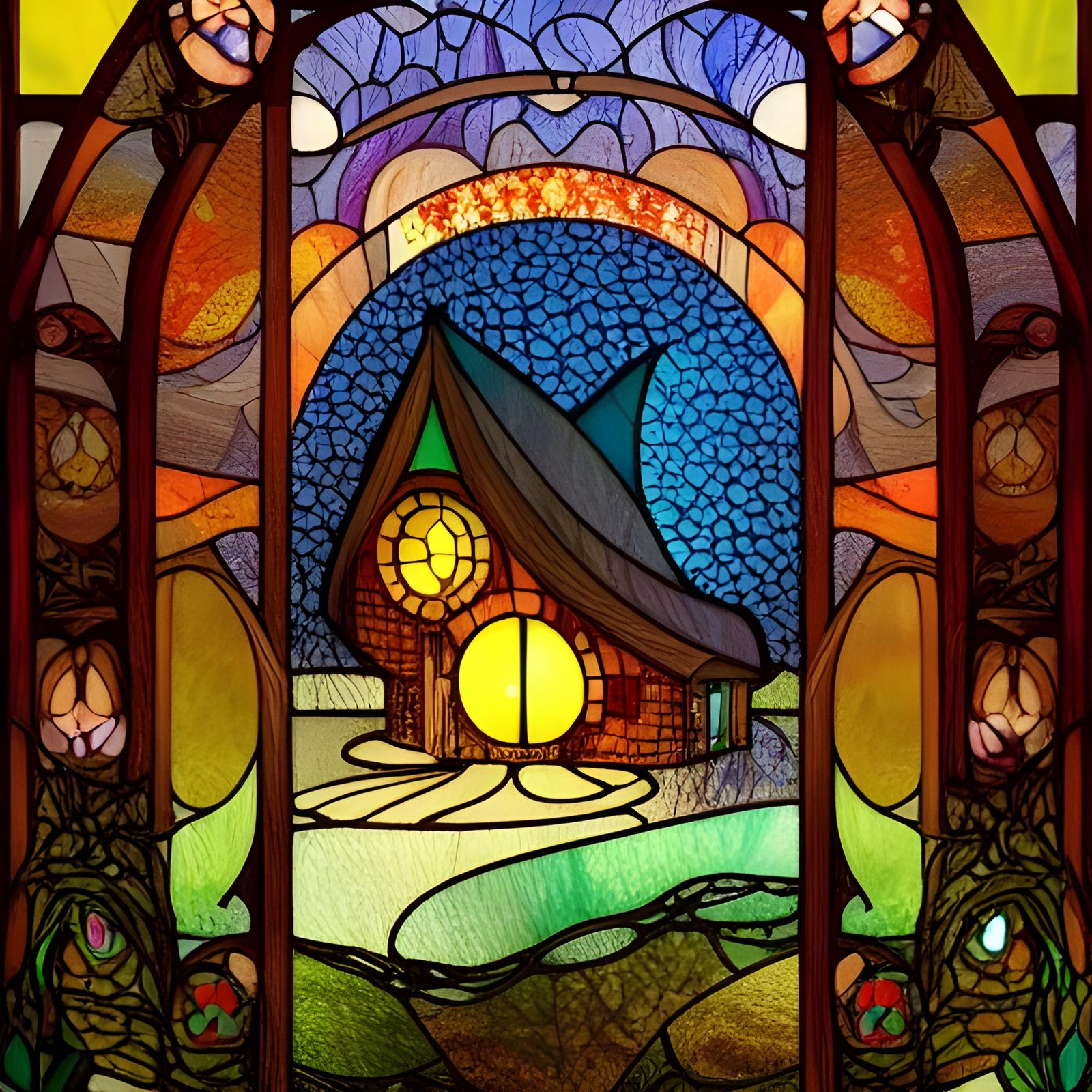 Stained-glass Hobbit-House - AI Generated Artwork - NightCafe Creator