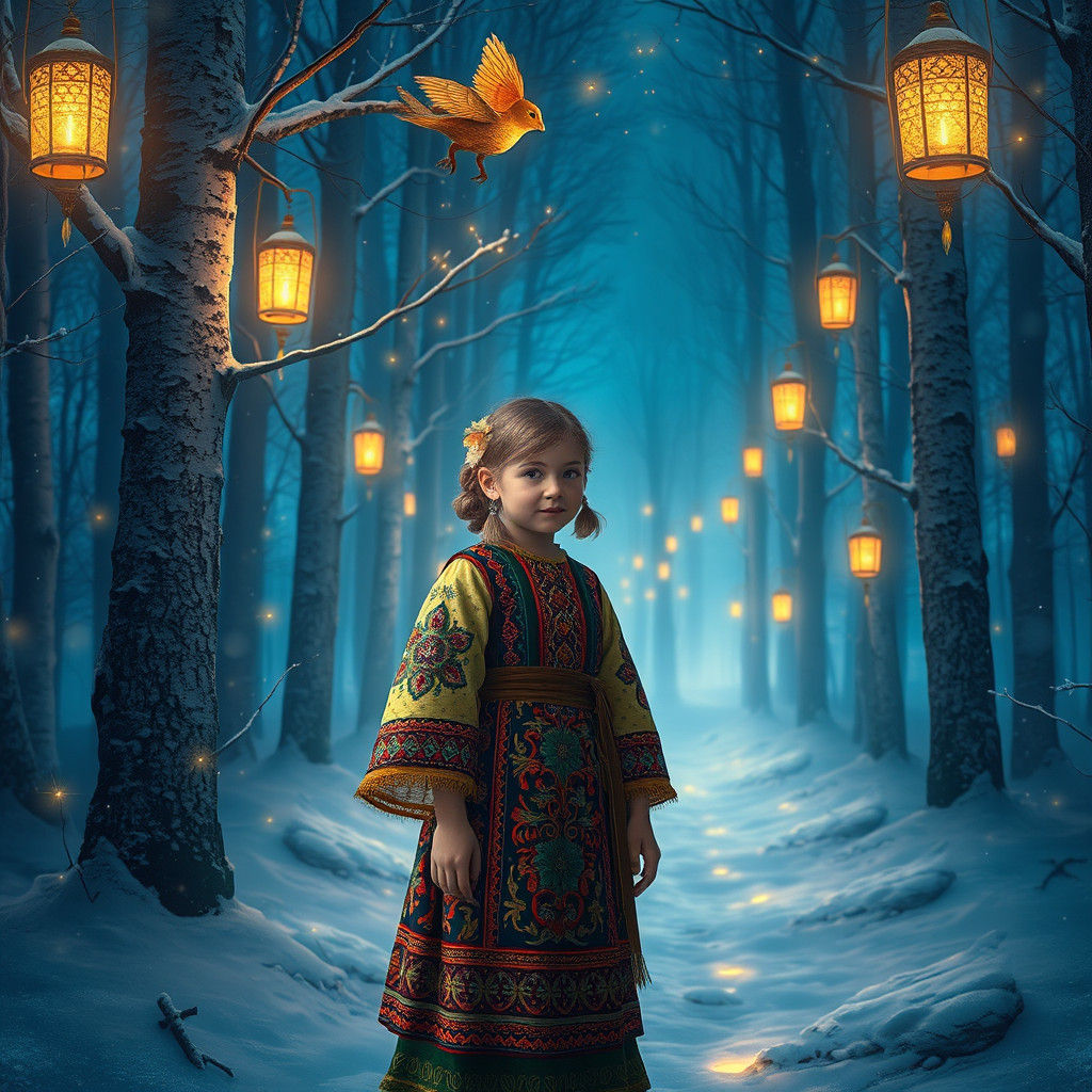 Mystical Russian Girl in Enchanted Forest