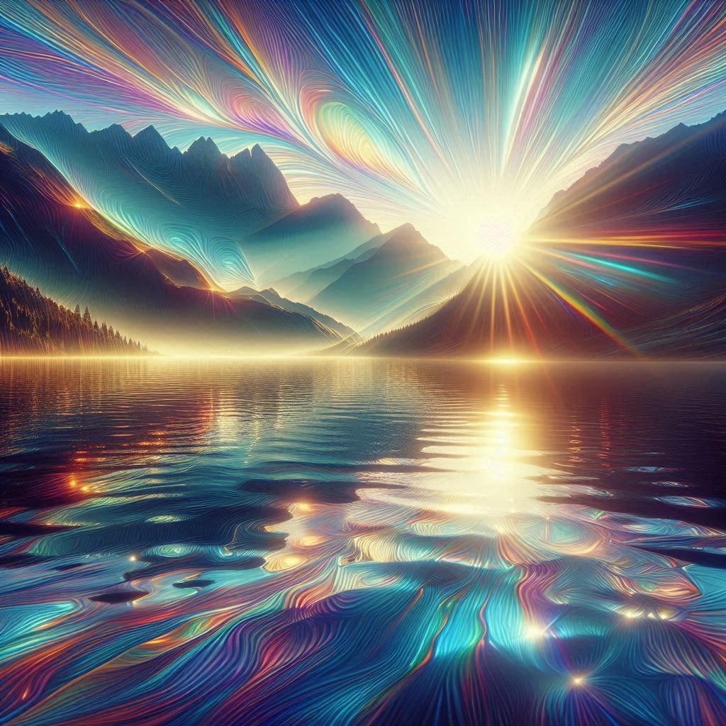 Tranquil early morning sunrise at a mountain lake.