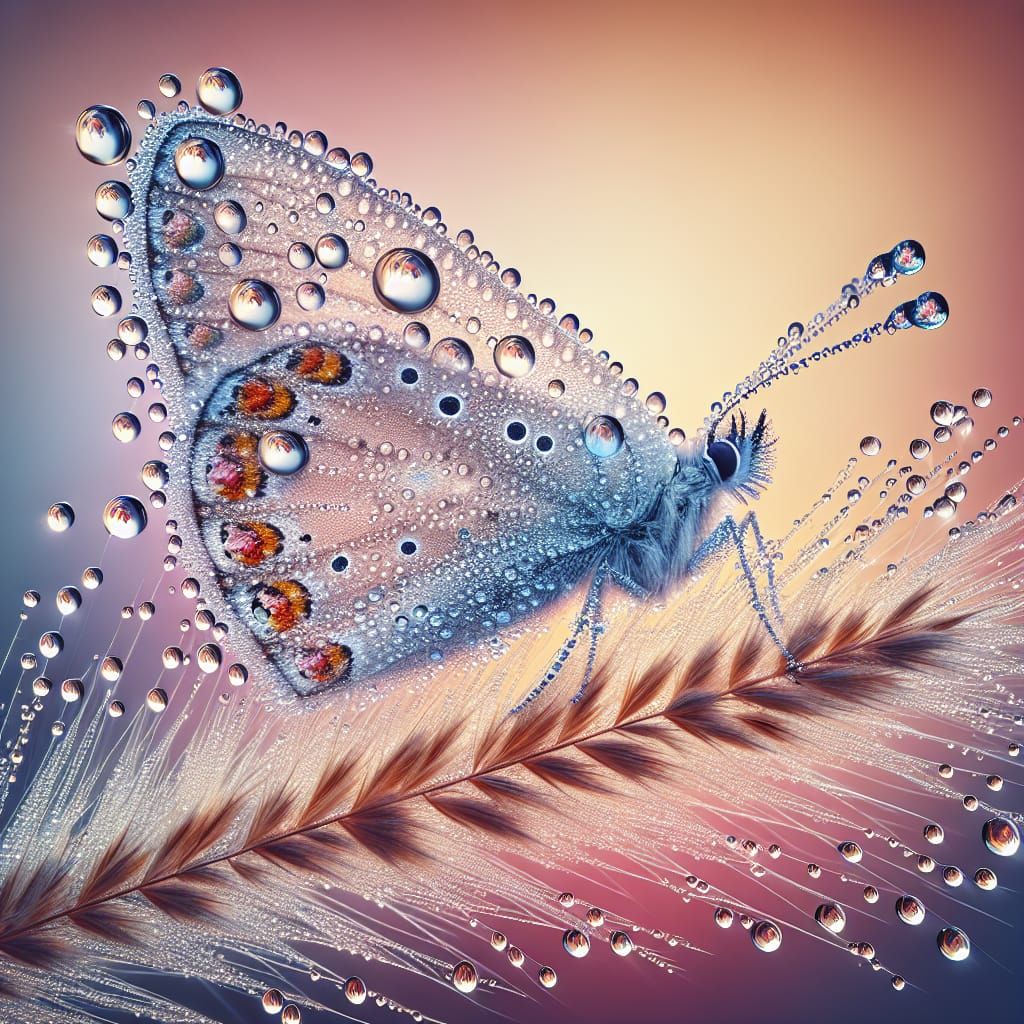 butterfly covered in tiny dew drops