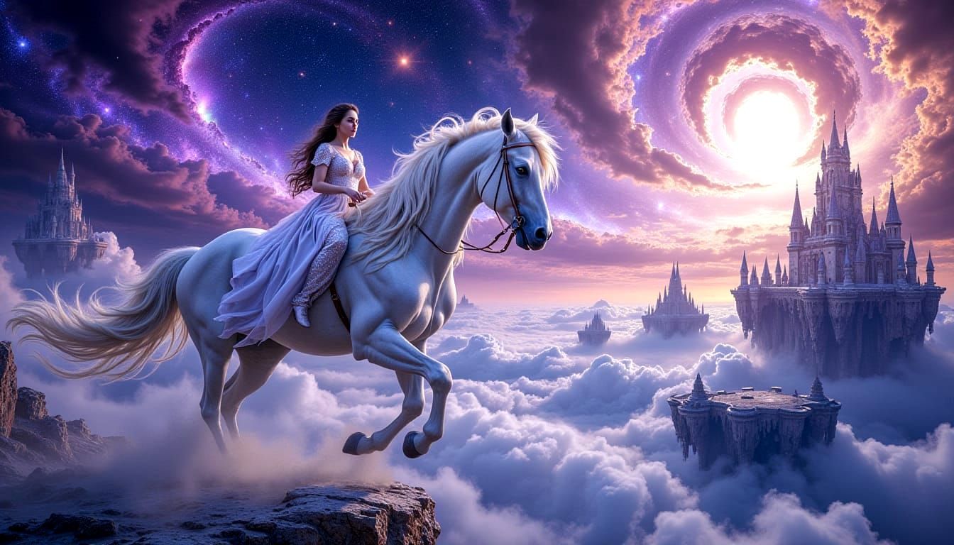 Celestial couple on horse through space 🐎✨