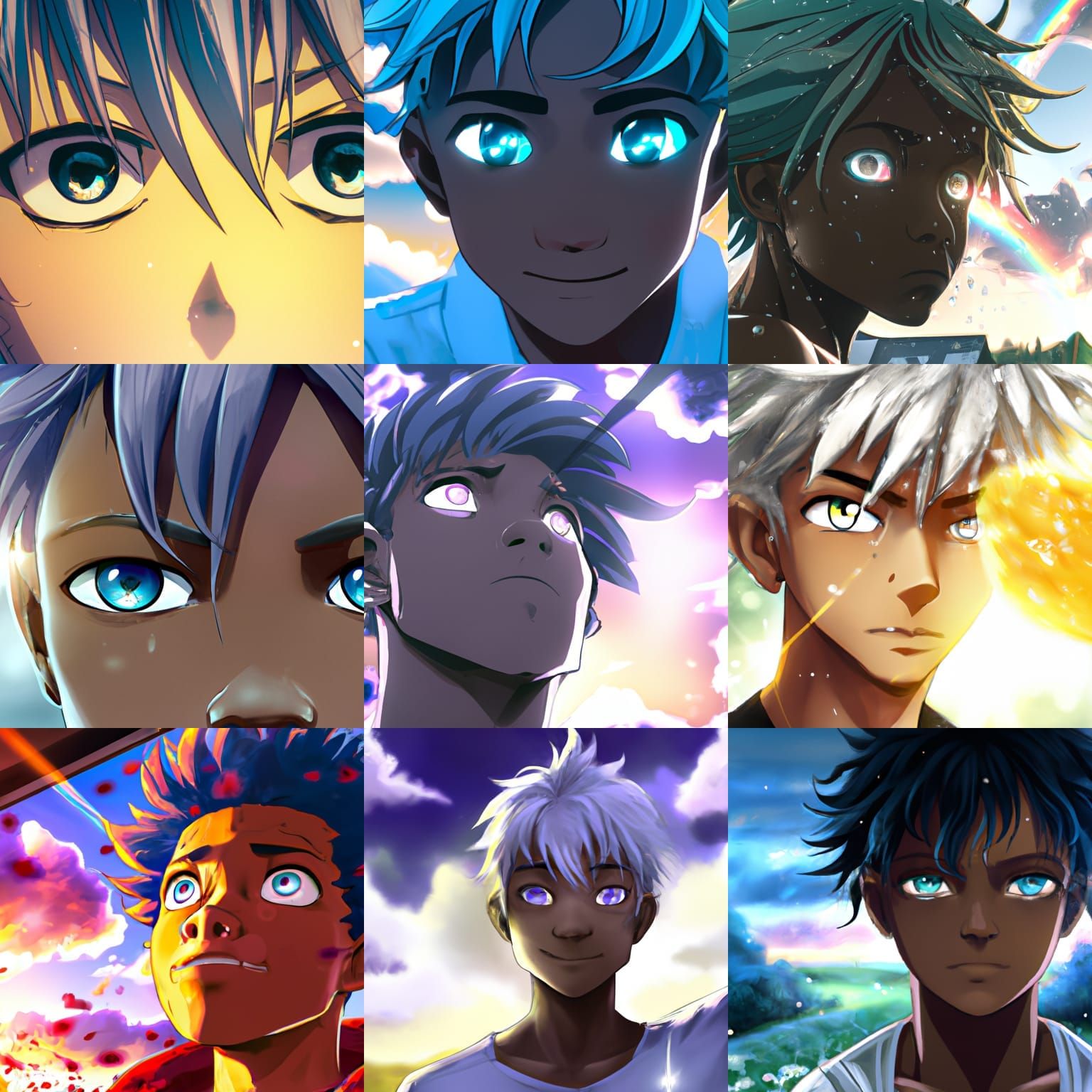black boy, african american, attractive, rainbow pupil eyes,...