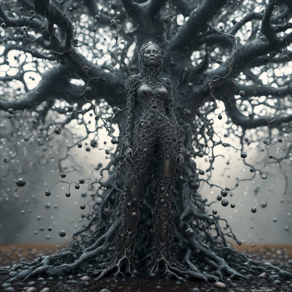 <lora:Spheres:1.0> Carvered from a single tree, Fullbody shot, photography of a elegant, woman carverd from a tree, extremely large bosom, o...