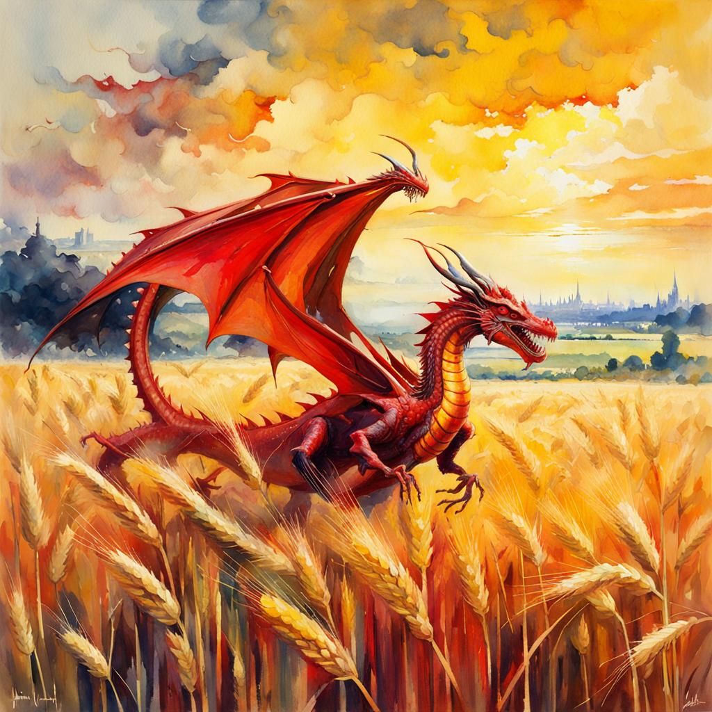 Dragon in wheat field  by @Somei