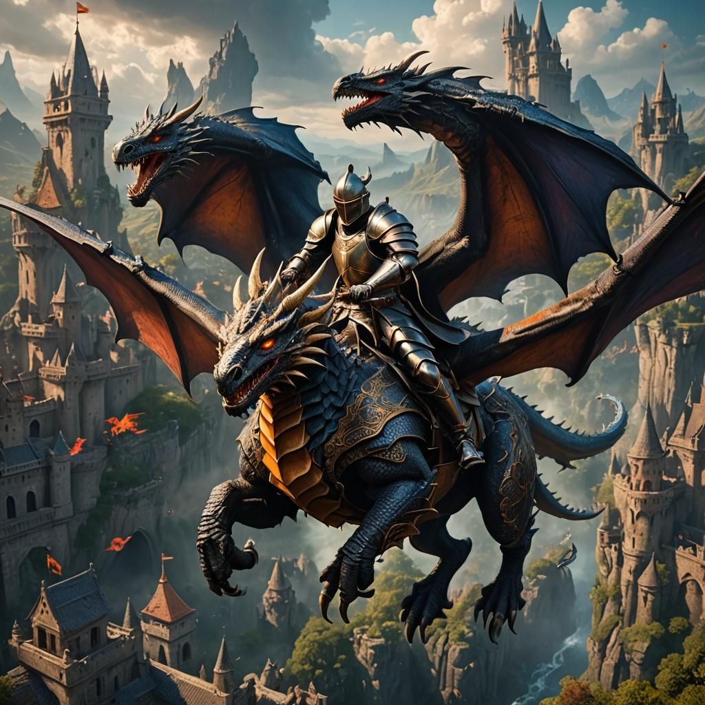 a Knight  ridding a wingless Dragon