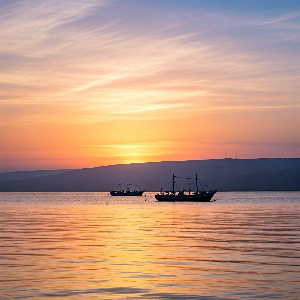 Sunrise Over Sea of Galilee in Impressionist Style
