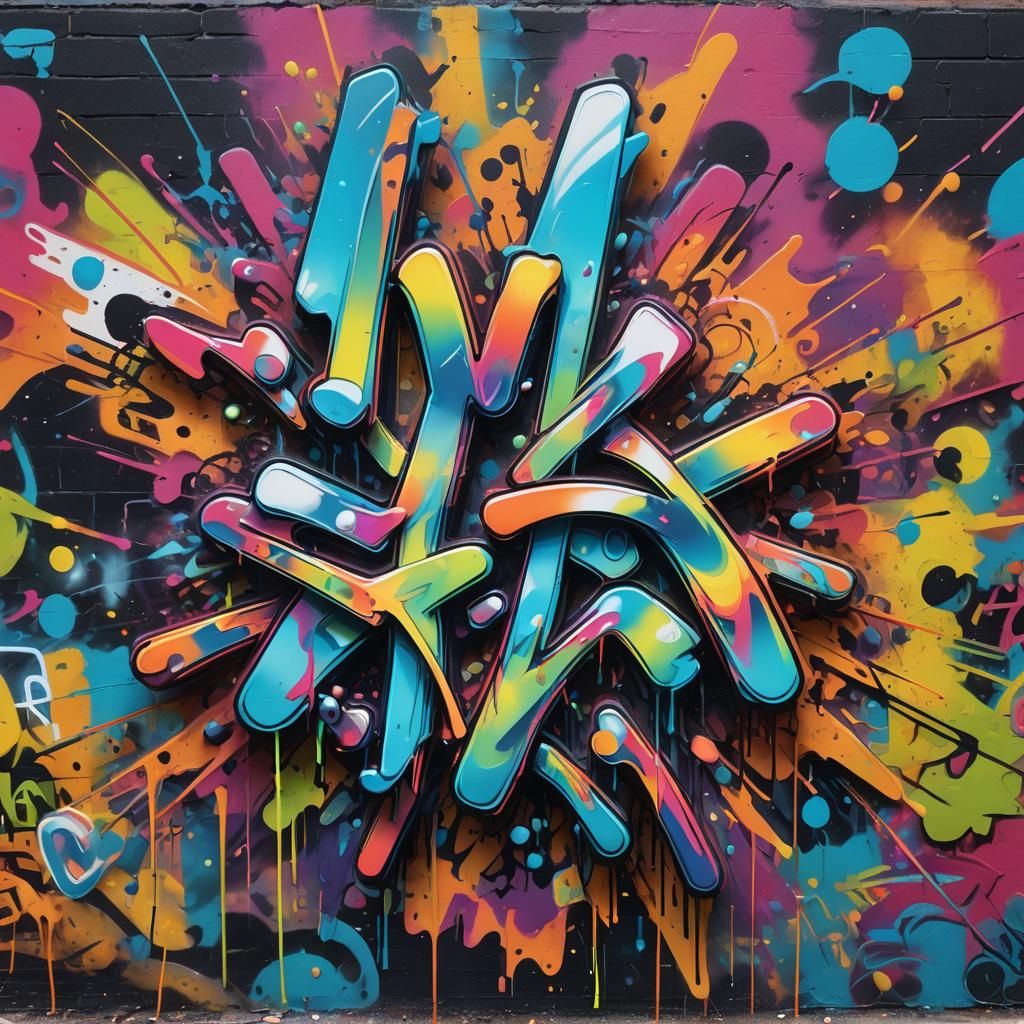 Opalescent Neon tag graffiti spray art