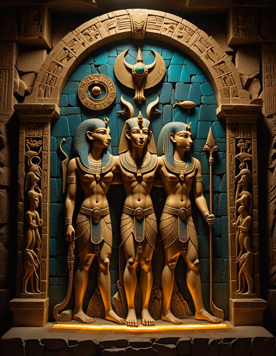 Egyptian Marble Relief with Mythical Creatures in Ancient Ru...