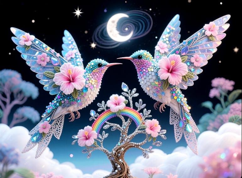 1/16/2025-Hummingbirds, Hibiscus Flowers & Hardystonite Art By Archangel Tara