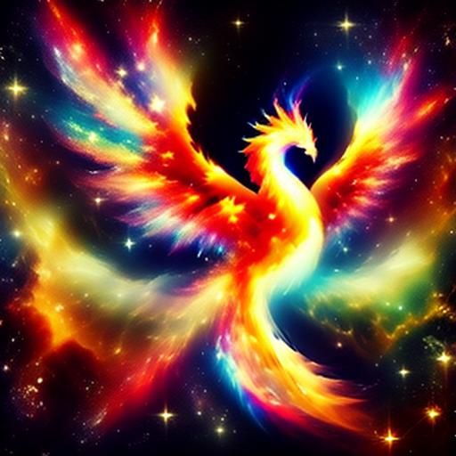<lora:stars:1.0>  a starry beautiful colorful nebula shaped as a majestic phoenix