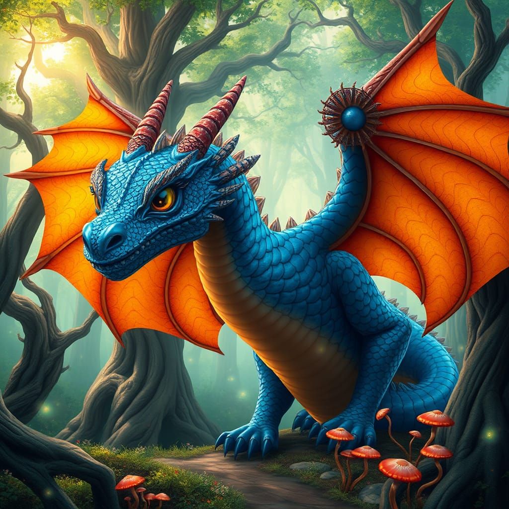 A mystical creature resembling a Big dragon with sapphire-bl...