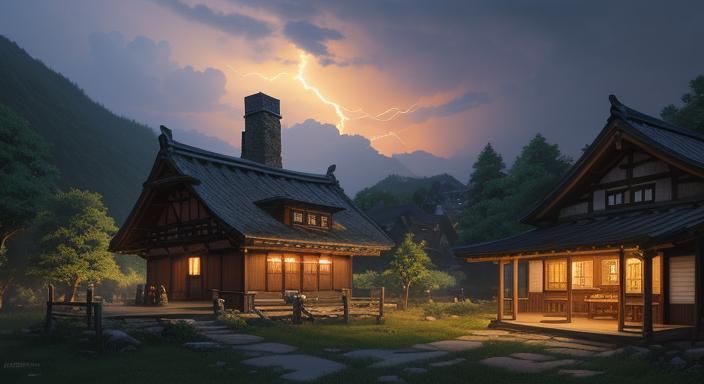 concept art painting of a tavern with european and japanese ...