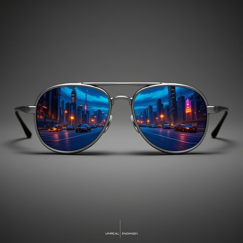 Cityscape Reflected in Silver Framed Glasses