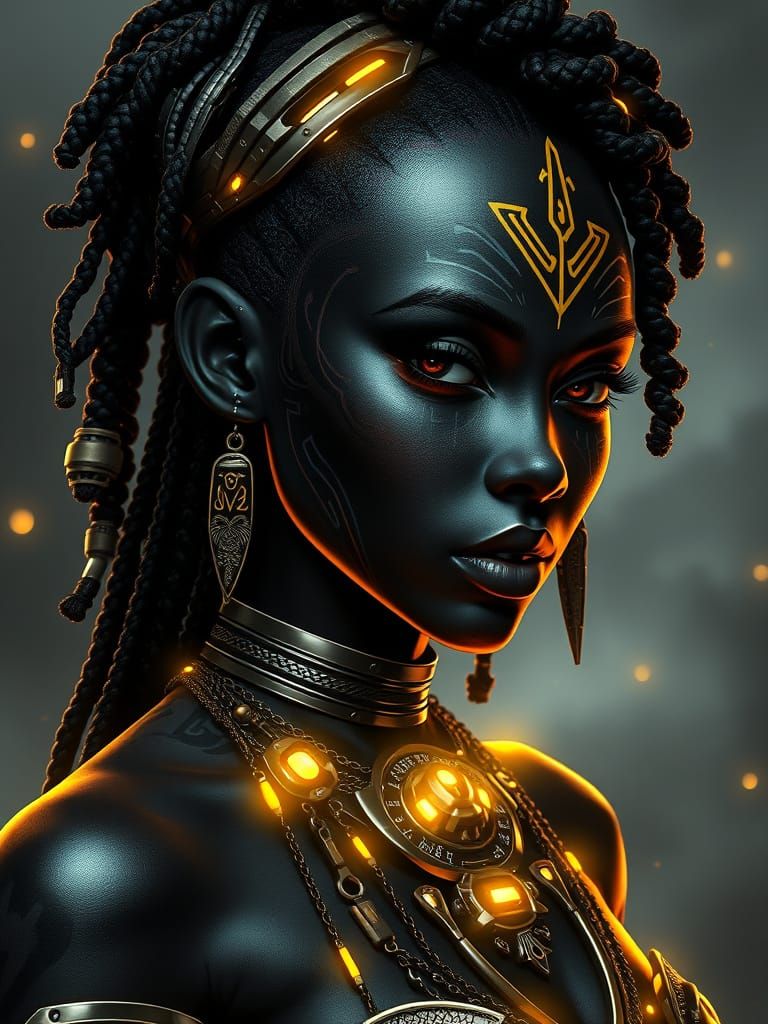 African Princess in Cyberpunk Tribal Style