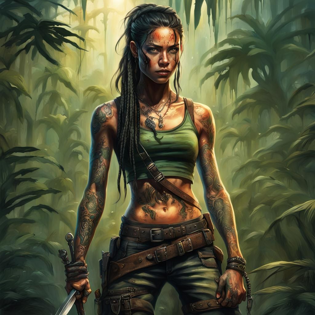 Full body portrait of Attractive, muscular, young, tan woman...