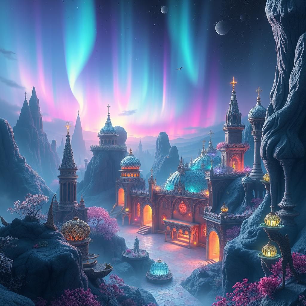 Metallic Aurora Illuminates Surreal Dream Realm