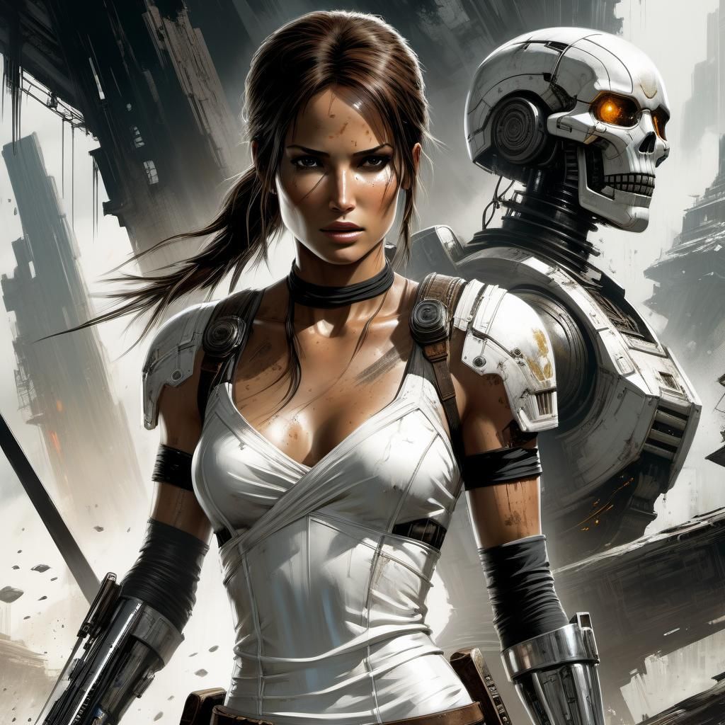 Tomb raider fighting against her robot