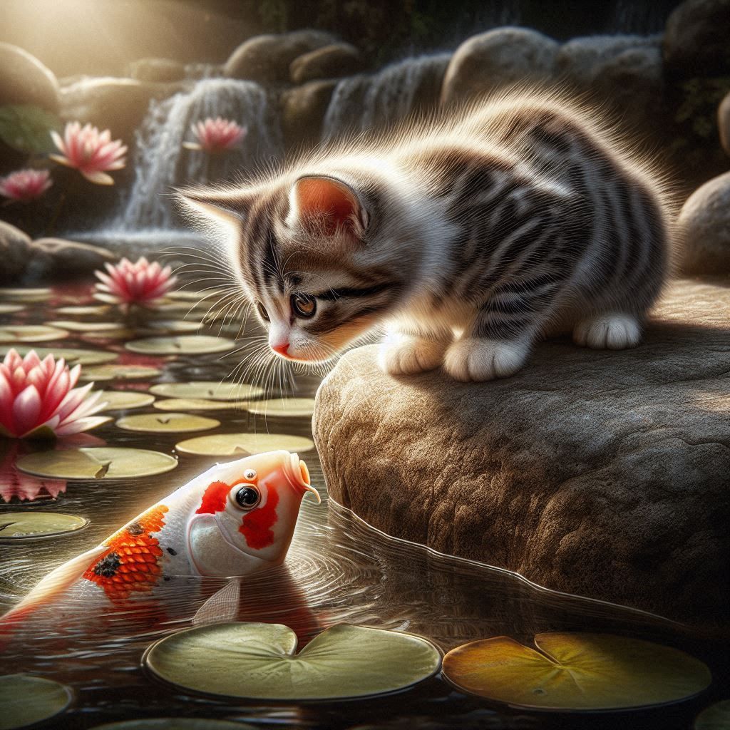 Kitten and the Koi