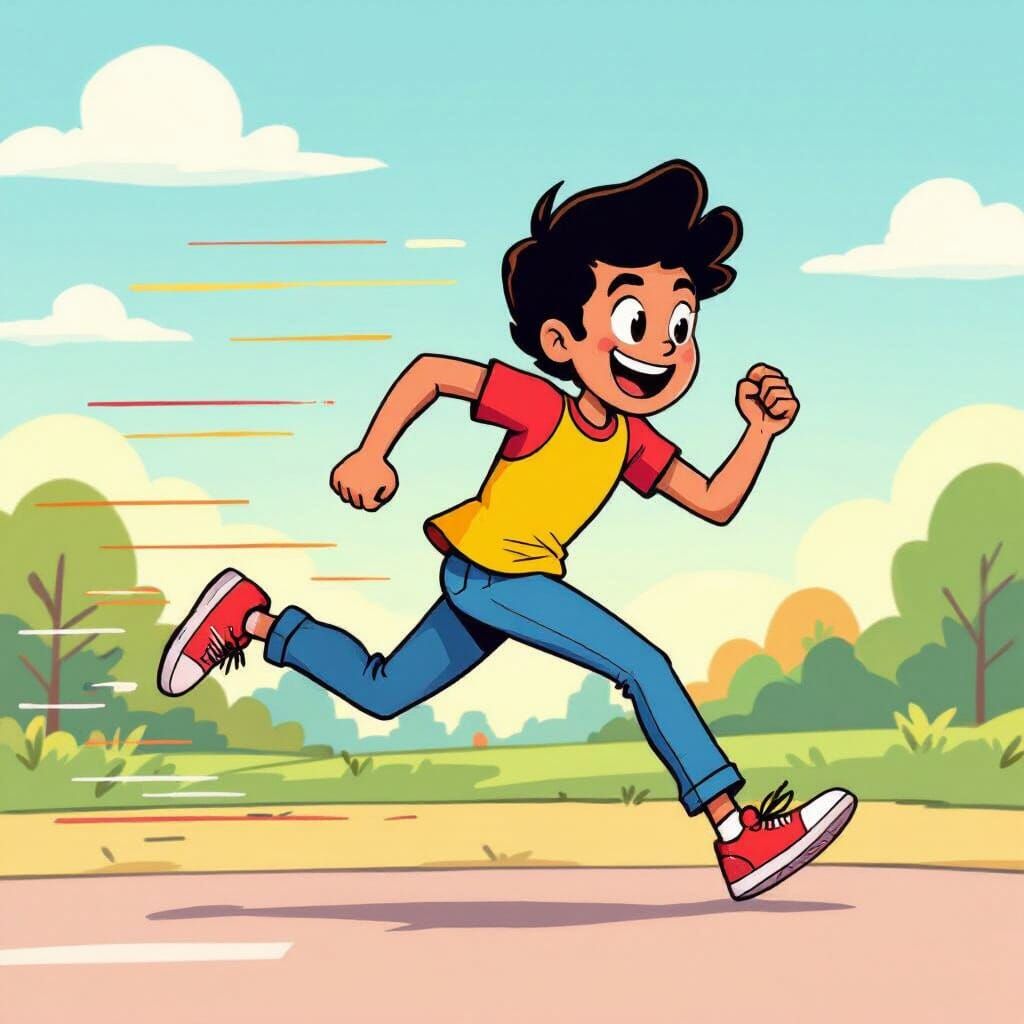 Joyful Cartoon Runner in 90s Animation Style