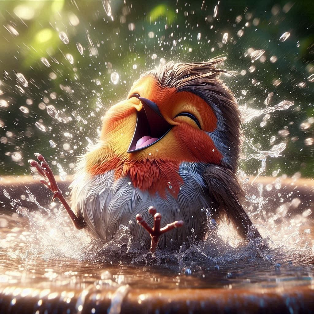 Proud Robin taking a bath