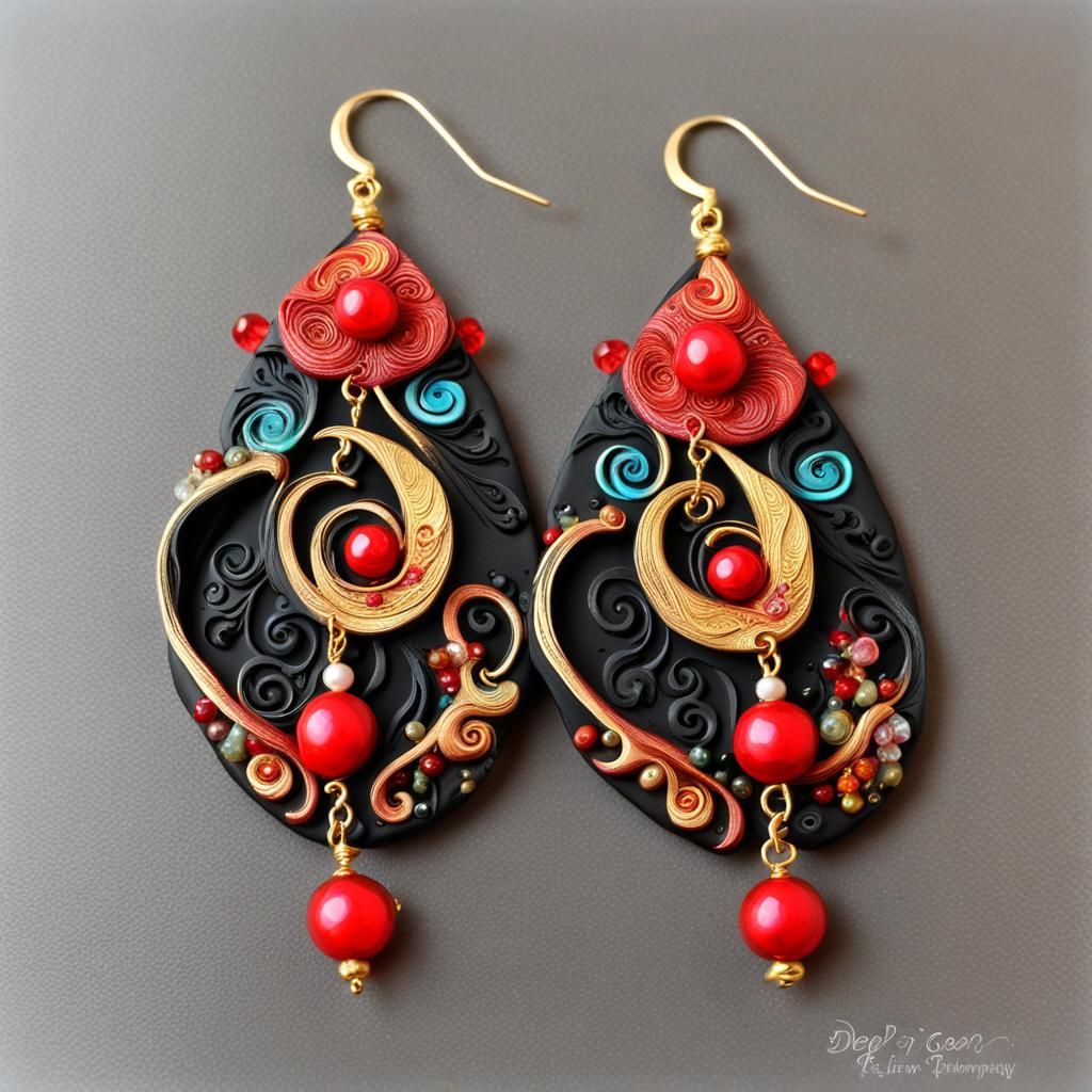 Earrings made from polymer clay and colored beads