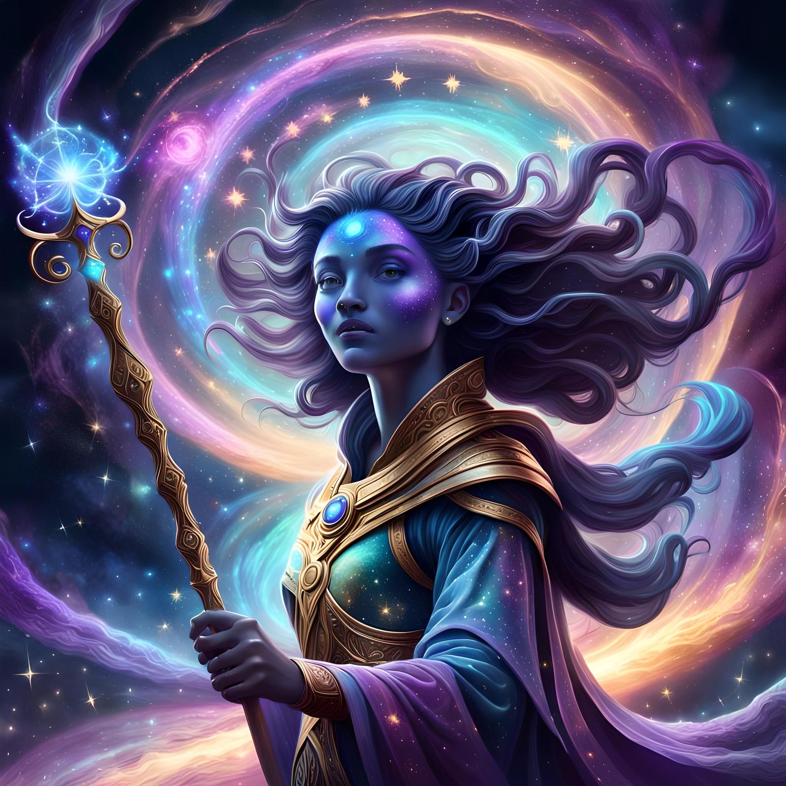 Enchanted Log Amidst Galaxy and Rainbow