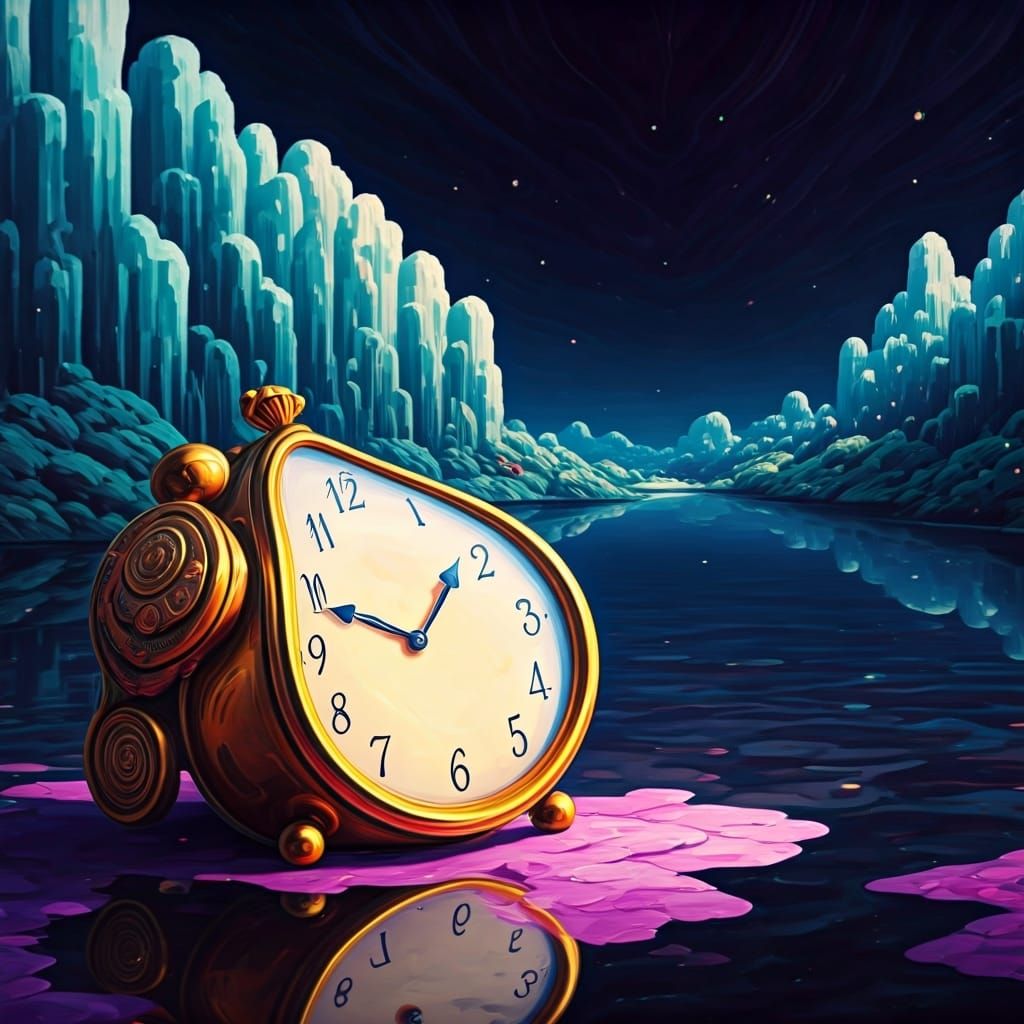 Surreal Melting Clock in Anime Art Style