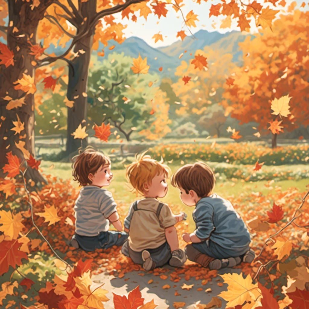 Beautiful Cute Toddlers Watching With Wonder The Leaves Chan...